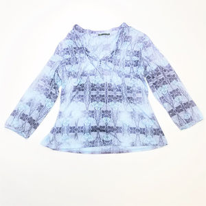 Inspired Blue Floral Long Sleeve Shirt Sz XL